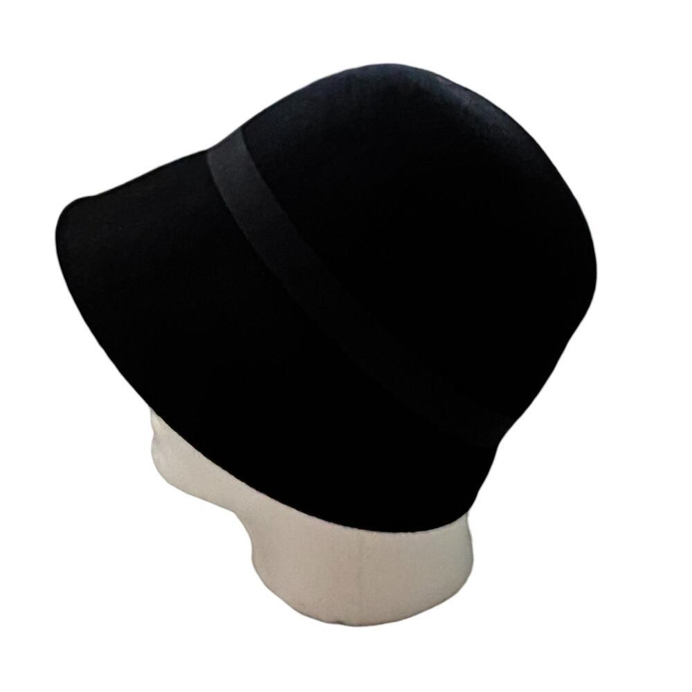 Badgley Mischka Black Wool Bucket Hat Feather Accent Ribbon Trim - Picture 5 of 8